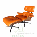 Foshan Factory Living Room Furniture Walnut Wood Veneer Brown Genuine Leather Charles Emes Lounge Chair